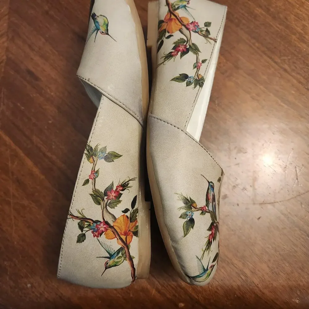 StreetFly Cottagecore Bird Pattern Canvas D'Orsay Ballet Flats Size 38 (7.5-8)